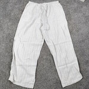 Karen Kane White Striped Linen Drawstring Pants Coastal Beach XL